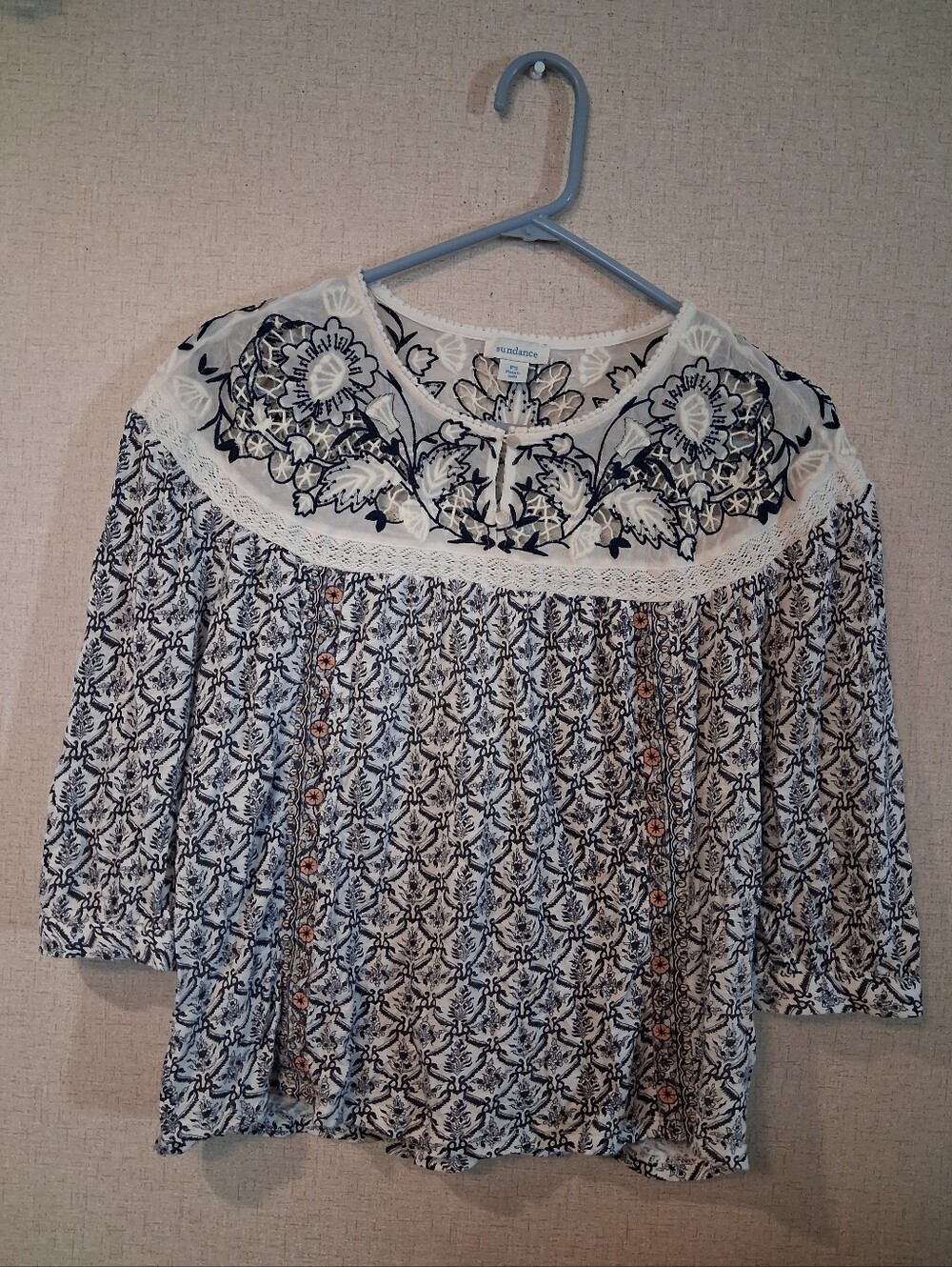 Sundance White and Navy Floral Embroidered Tunic